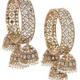 Peora Gold Plated White Kundan & Beads Studded Bangle with Latkan-image-35