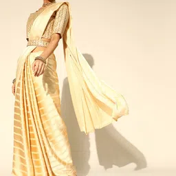 Saree mall Cream-Coloured Striped Satin Party Wear Saree with Matching Blouse-picture-18