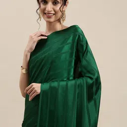 Saree mall Green Solid Satin Sarees-14