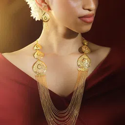 Rubans 18K Gold-Plated Textured Disc & Multi-Layer Beaded Statement Necklace Set-0