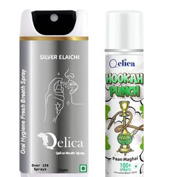 Qelica Set Of 2 Silver Elachi & Paan Magahi Fresh Breath Spray-10g Each-10