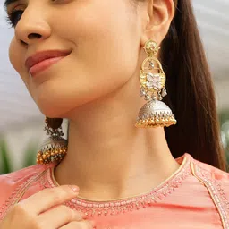 Rubans Gold-Plated Stones Studded & Beaded Dome Shaped Jhumkas-image-44