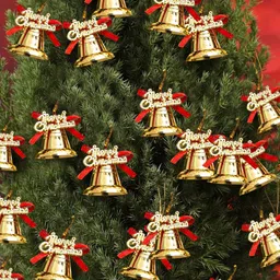 TIED RIBBONS Set of 12 Gold-Toned & Red Christmas Tree Decoration Ornaments Gift Pack-44