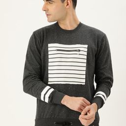 Campus Sutra Men Charcoal Grey & White Striped Bio Wash Sweatshirt-image-42