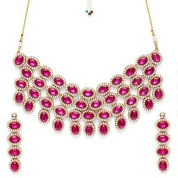Peora Ruby & Cubic Zirconia Studded Layered Choker Set-image-68