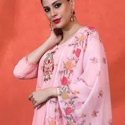 Sangria Women Embroidered Straight Kurta With Trousers & Dupatta-image-88