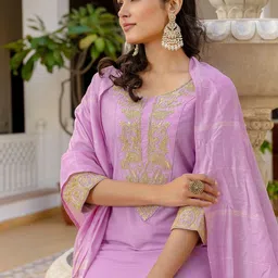 KALINI Floral Yoke Design Straight Kurta with Trousers & Dupatta-picture-10