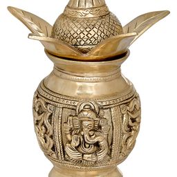 Exotic India Brass Coconut Kalasha for Lakshmi Ganesha Puja-image-10