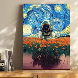 Art Street Orange & Blue Canvas Space Astronaut Graffiti Foral Wall Art-image-58