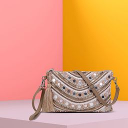 Anekaant Women Pink Embellished Structured Sling Bag with Tasselled-10