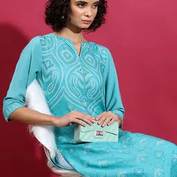 Vishudh Blue Ethnic Motifs Printed Notch Neck Straight Kurta-image-46