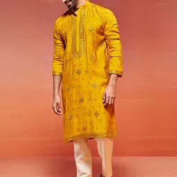 VASTRAMAY Ethnic Motifs Embroidered Sequinned Straight Kurta with Pyjama-image-30
