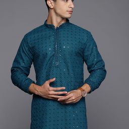 Indo Era Men Floral Embroidered Sequinned Kurta-picture-53