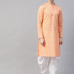 See Designs Men Peach-Colour Chikankari Embroidered Straight Kurta-picture-30