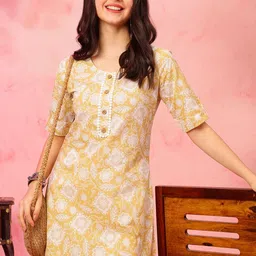Anouk Rustic Floral Printed Round Neck Cotton Straight Kurta-50