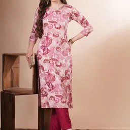 FASHOR Paisley Printed Notch Neck Kantha Work Straight Kurta-picture-55