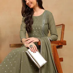 House of Pataudi Floral Embroidered Georgette Straight Kurta & Palazzos With Dupatta-24