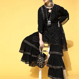 KALINI Ethnic Motifs Woven Design Gotta Patti Straight Kurta With Sharara & Dupatta-picture-0