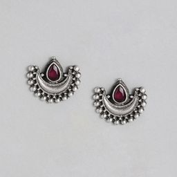 AITIHYA Silver-Plated Artificial Stones Crescent Shaped Studs Earrings-37