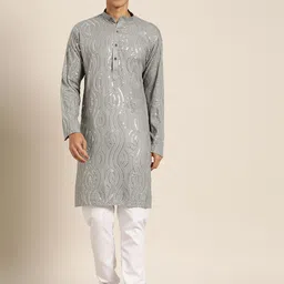 SOJANYA Men Regular Sequinned Pure Cotton Kurta With Churidar-picture-18