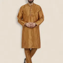 Enciger Men Brown Thread Work Dupion Silk Kurta with Churidar-picture-36