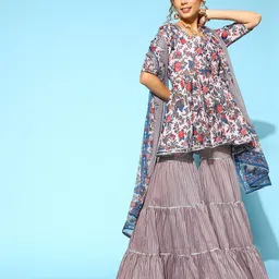Inddus Women Floral Printed Gotta Patti Kurta with Sharara & With Dupatta-picture-14