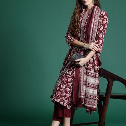 Indo Era Floral Printed Pure Cotton Kurta With Trousers & Dupatta-20