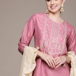 Anouk Women Ethnic Motifs Yoke Design Regular Kurta with Trousers & With Dupatta-image-60