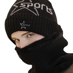 Bunnywave Unisex Grey & Black Self-Design Beanie With Neck Warmer-1
