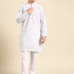 Anouk Men White & Purple Printed Pure Cotton Kurta Set-image-80