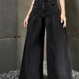 SASSAFRAS Women Flared Fit High-Rise Pleated Stretchable Jeans-image-56
