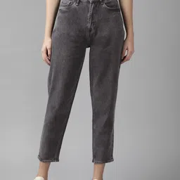 Roadster Women Charcoal High-Rise Light Fade Boyfriend Fit Stretchable Jeans-11
