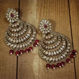 I Jewels Gold-Plated & Maroon Embellished Crescent Shaped Chandbalis-image-75