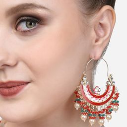 Zaveri Pearls Multicoloured & Gold Plated Crescent Shaped Chandbalis Earrings-8