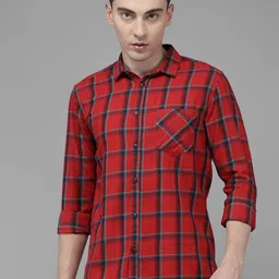 Voi Jeans Men Red Standard Slim Fit Tartan Checks Checked Casual Shirt-picture-32