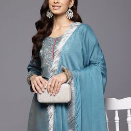 Varanga Women Ethnic Motifs Embroidered Regular Mirror Work Kurta with Trousers & With Dupatta-53