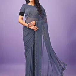 Leelavati Women Embellished Beads and Stones Pure Chiffon Saree-image-74