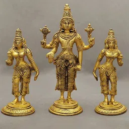 Exotic India Gold-Toned 3 Pieces Lord Vishnu with Shridevi and Bhudevi In Brass Showpieces-image-60