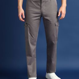 Hancock Men Solid Cotton Stretchable Comfort Straight Fit Easy Wash Cargos Trousers-picture-45