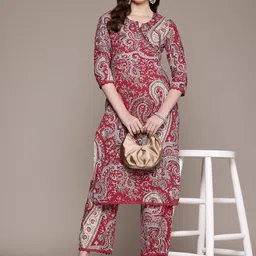 Readiprint Fashions Paisley Printed Angrakha Pure Cotton Kurta with Trousers-54