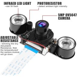Raspberry Pi 4B Camera IR Camera Module With Holder and Cable IR Camera Module 75 Degree 5MP OV5647 Webcam Automatically Switching Between Day Vision and Night Visio For Raspberry Pi 4B 3B+ 2B+ Zero and Zero W - RS2843Raspberry Pi 4B Camera IR Camera Module With Holder and Cable IR Camera Module 75 Degree 5MP OV5647 Webcam Automatically Switching Between Day Vision and Night Visio For Raspberry Pi 4B 3B+ 2B+ Zero and Zero W - RS2843 image 5