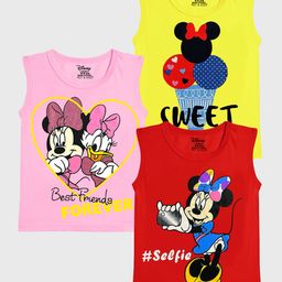 Disney By Miss and Chief Girls Pack Of 3 Mickey & Friends Graphic Printed Cotton T-shirts-13