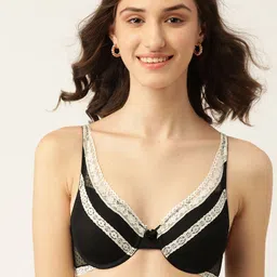 DressBerry Black & Off White Underwired Lightly Padded Floral Lace Bra-image-50