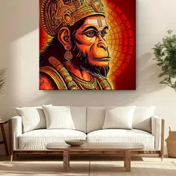 999Store Red & Orange-Coloured Hanuman Ji Canvas Religious Wall Paintings-picture-41