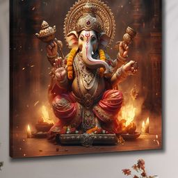 Livin'luxe Black & Gold-Toned Lord Ganesha Canvas Religious Wall Painting-image-106