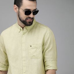 THE BEAR HOUSE Men Green Linen Cotton Pinstripes Slim Fit Casual Shirt-picture-7