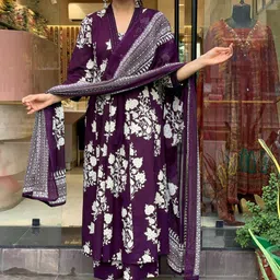 BAESD Floral Printed Pleated V-Neck Mirror Work A-Line Kurta With Palazzos And Dupatta-14