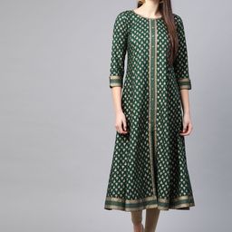 YASH GALLERY Women Green & Golden Printed Anarkali Kurta-picture-53
