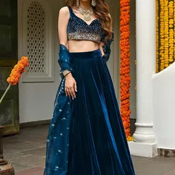 Lavanya The Label Teal & Gold-Toned Embellished Sequinned Ready to Wear Lehenga & Blouse With Dupatta-image-48