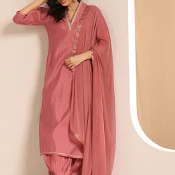 Libas Yoke Design Sequinned V-Neck Straight Kurta With Salwar And Dupatta-picture-17